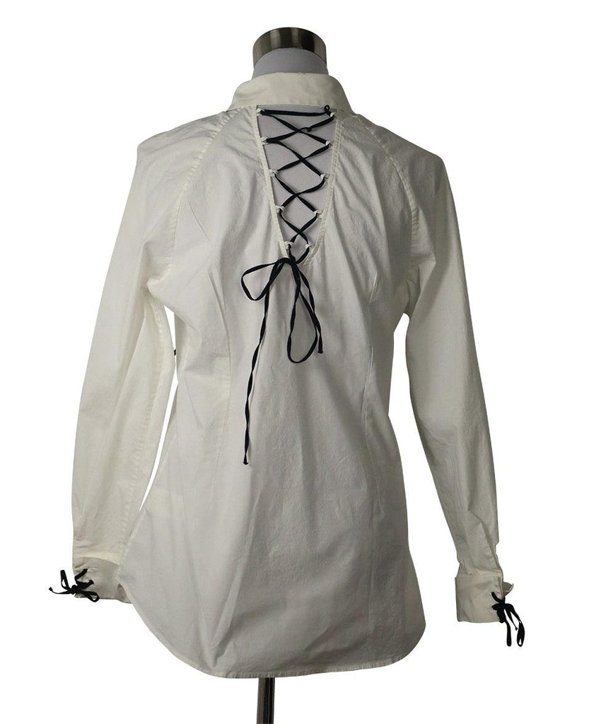 Anne Fontaine White & Black Lace Up Shirt sz 10 - Michael's Consignment NYC