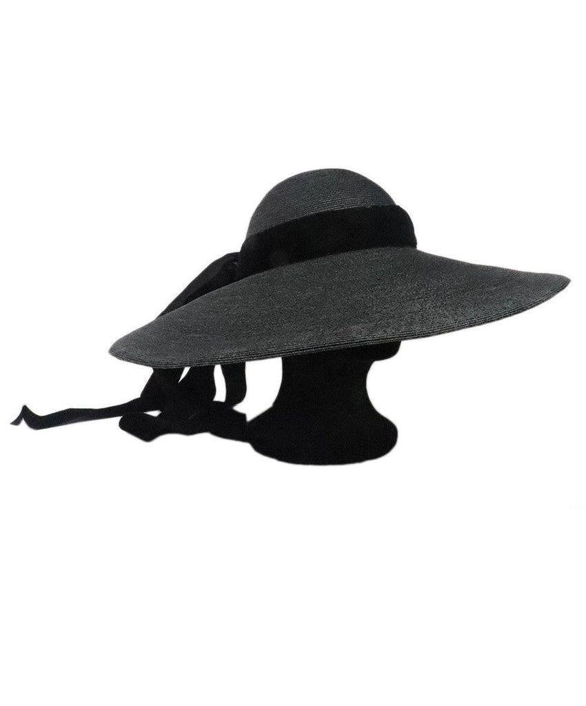 Black Raffia Hat w/ Velvet Bow Trim - Michael's Consignment NYC