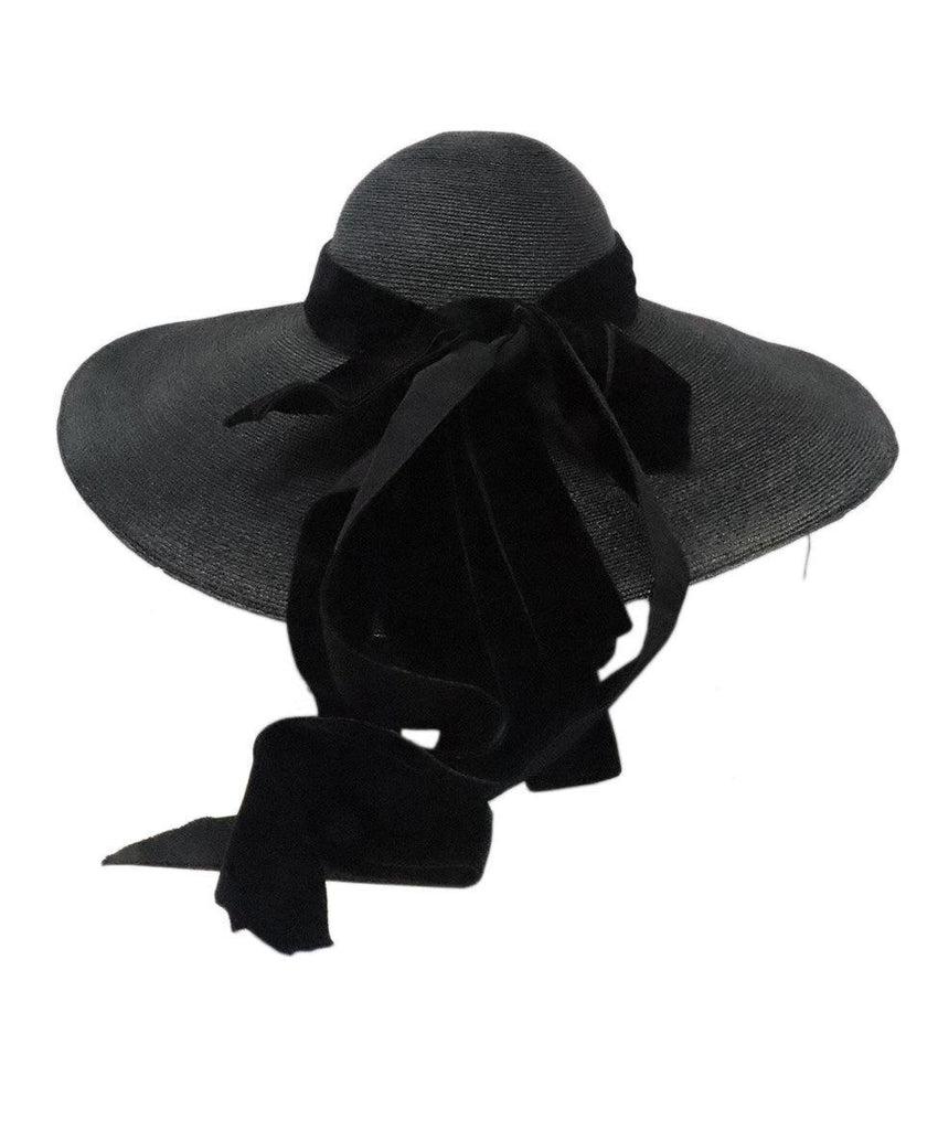 Black Raffia Hat w/ Velvet Bow Trim - Michael's Consignment NYC