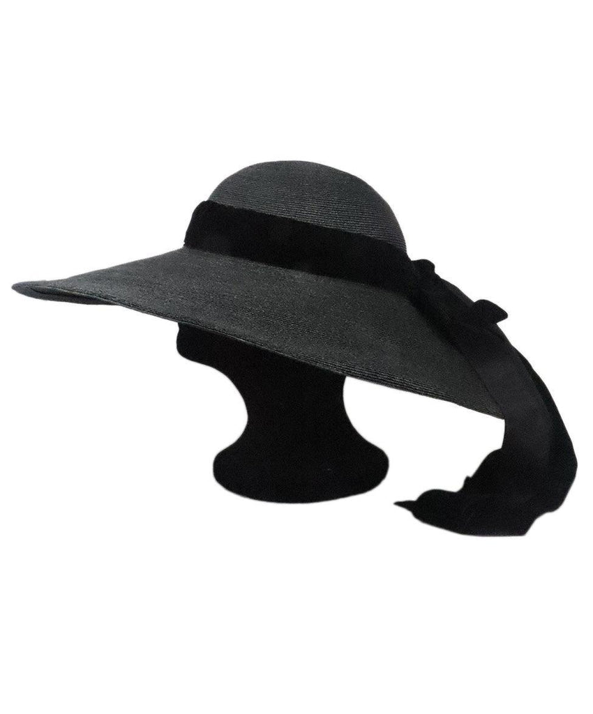 Black Raffia Hat w/ Velvet Bow Trim - Michael's Consignment NYC