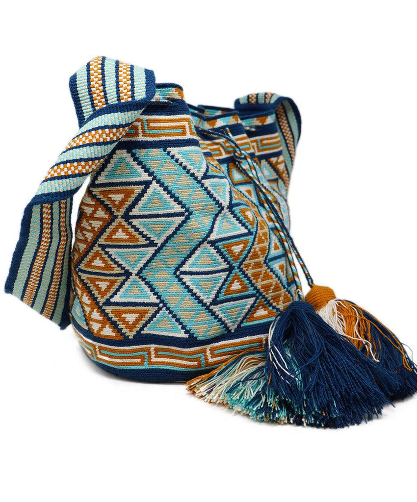 Blue & Orange Woven Cotton Handbag - Michael's Consignment NYC