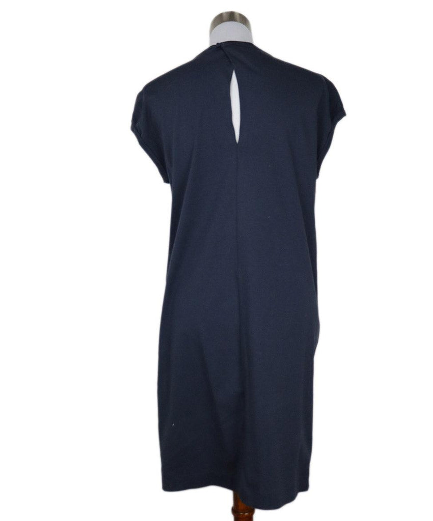Brunello Cucinelli Blue Cotton Beaded Dress sz 12 - Michael's Consignment NYC