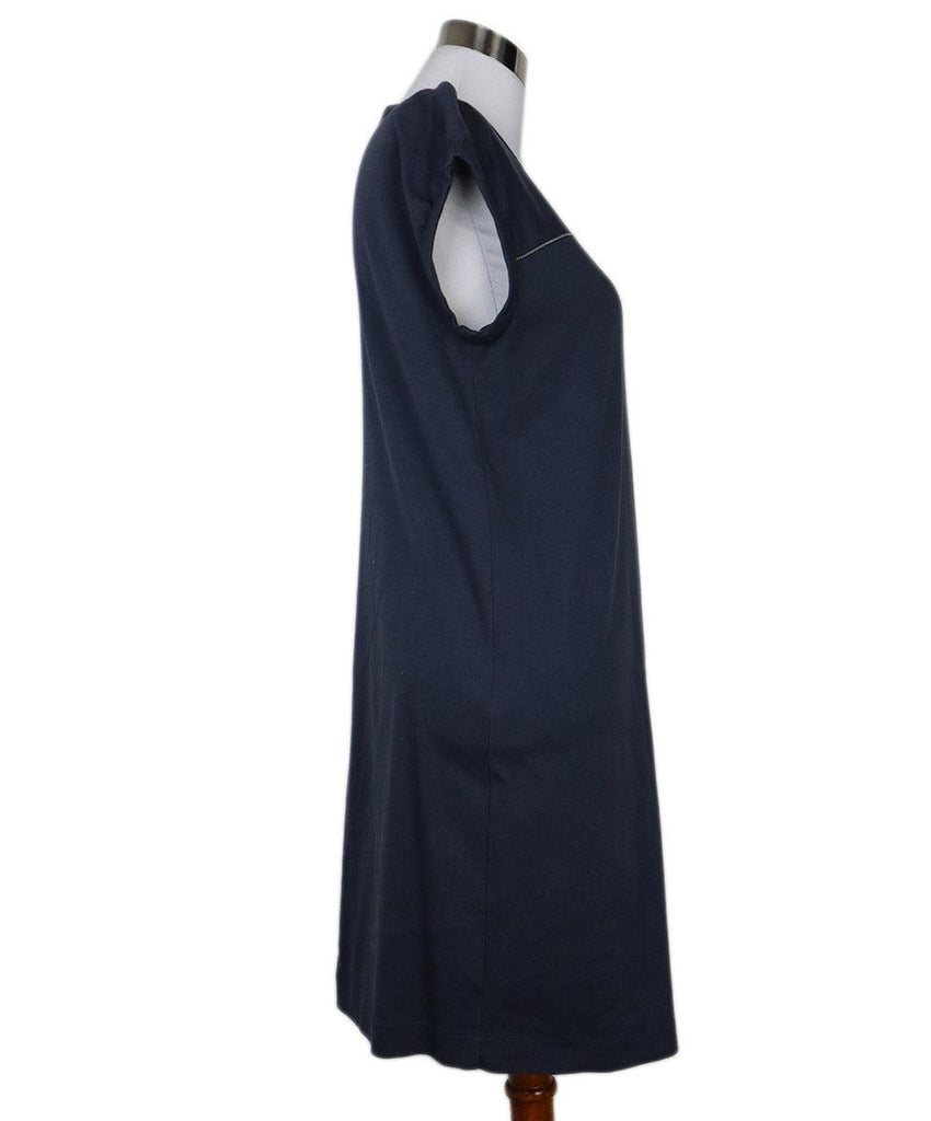 Brunello Cucinelli Blue Cotton Beaded Dress sz 12 - Michael's Consignment NYC