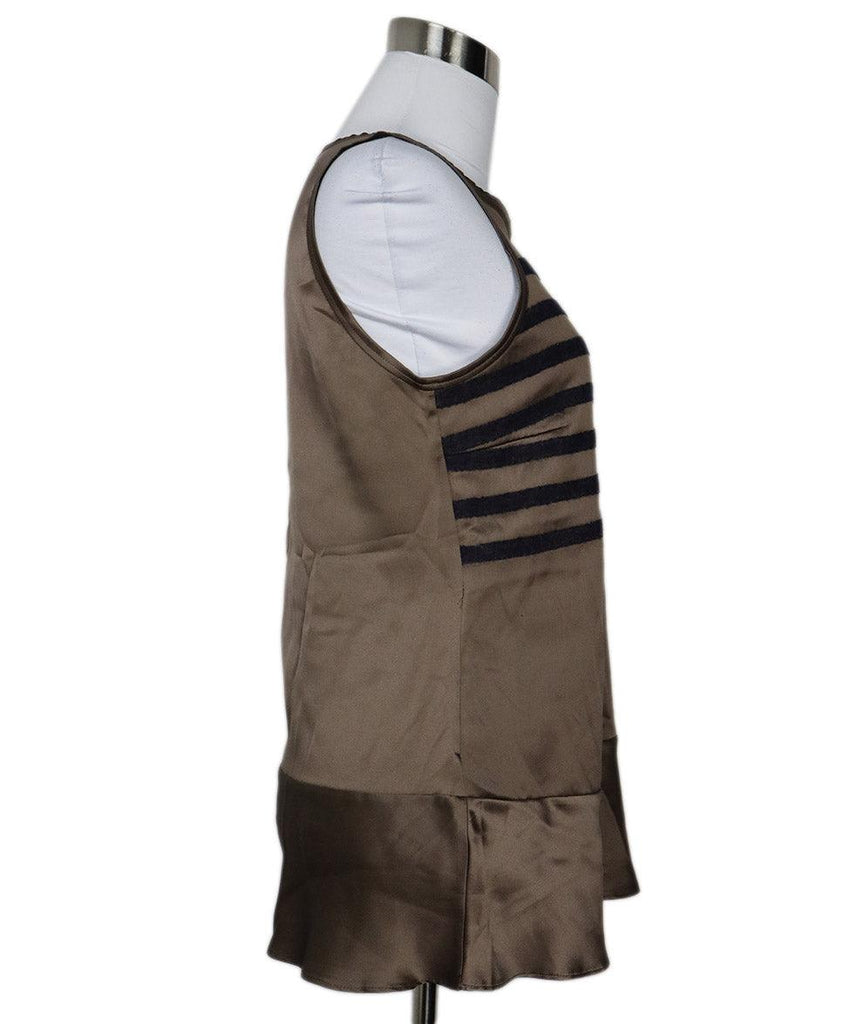 Brunello Cucinelli Brown Silk & Grey Wool Striped Top sz 6 - Michael's Consignment NYC