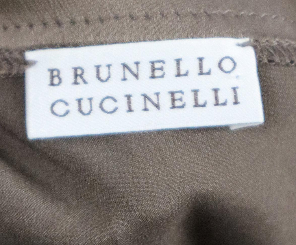 Brunello Cucinelli Brown Silk & Grey Wool Striped Top sz 6 - Michael's Consignment NYC