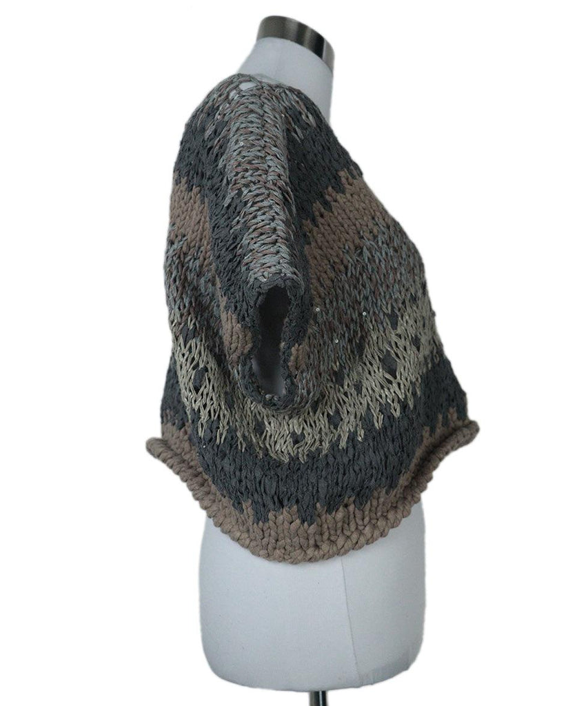 Brunello Cucinelli Grey & Taupe Cropped Sweater sz 4 - Michael's Consignment NYC