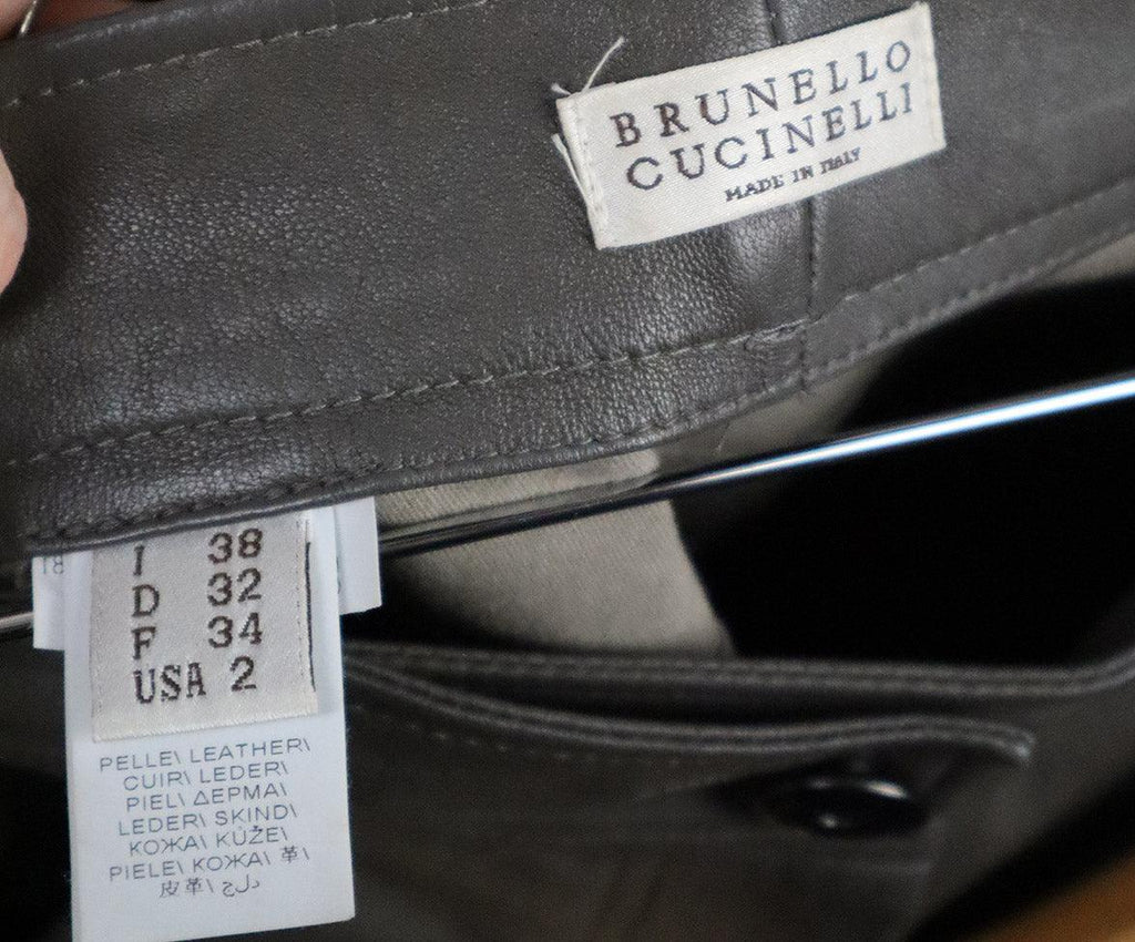 Brunello Cucinelli Grey Leather Pants sz 2 - Michael's Consignment NYC