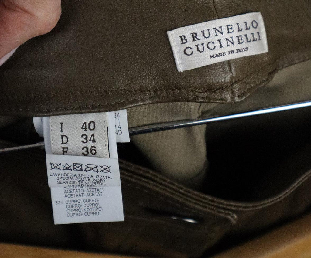 Brunello Cucinelli Taupe Leather Pants sz 4 - Michael's Consignment NYC