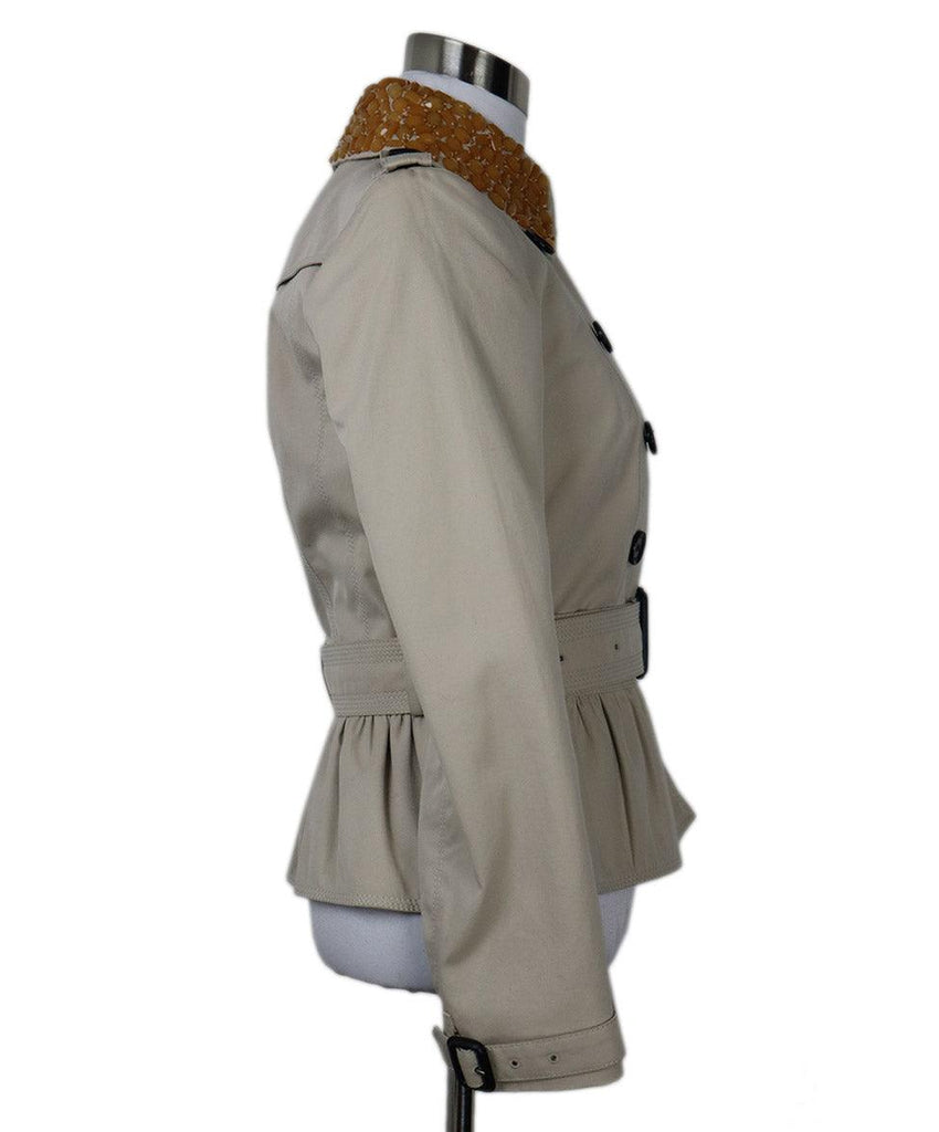 Burberry Khaki Jacket w/ Stone Collar sz 4 - Michael's Consignment NYC