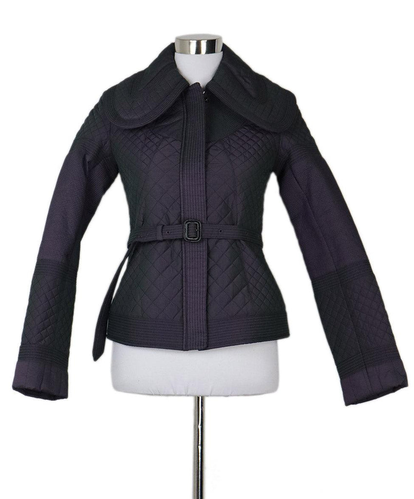 Burberry Purple & Green Quilted Jacket w/ Belt sz 2 - Michael's Consignment NYC