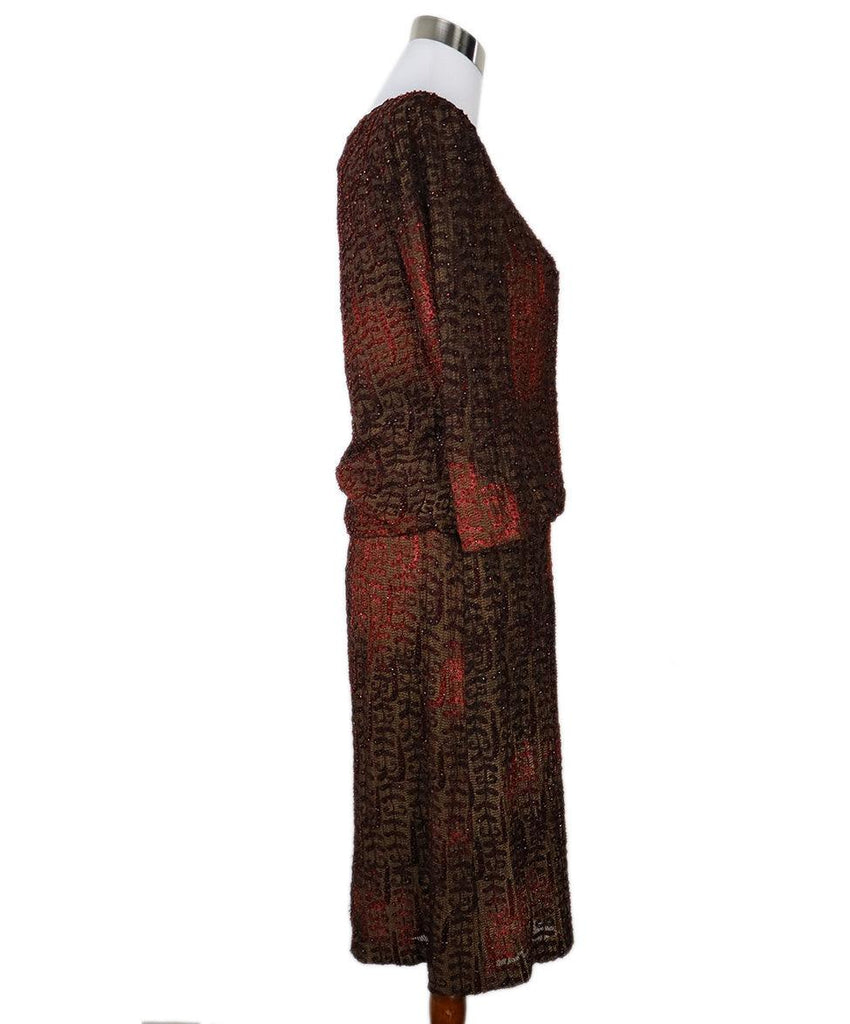 Carmen Marc Valvo Brown & Red Beaded Skirt Set sz 6 - Michael's Consignment NYC