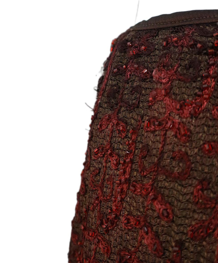 Carmen Marc Valvo Brown & Red Beaded Skirt Set sz 6 - Michael's Consignment NYC