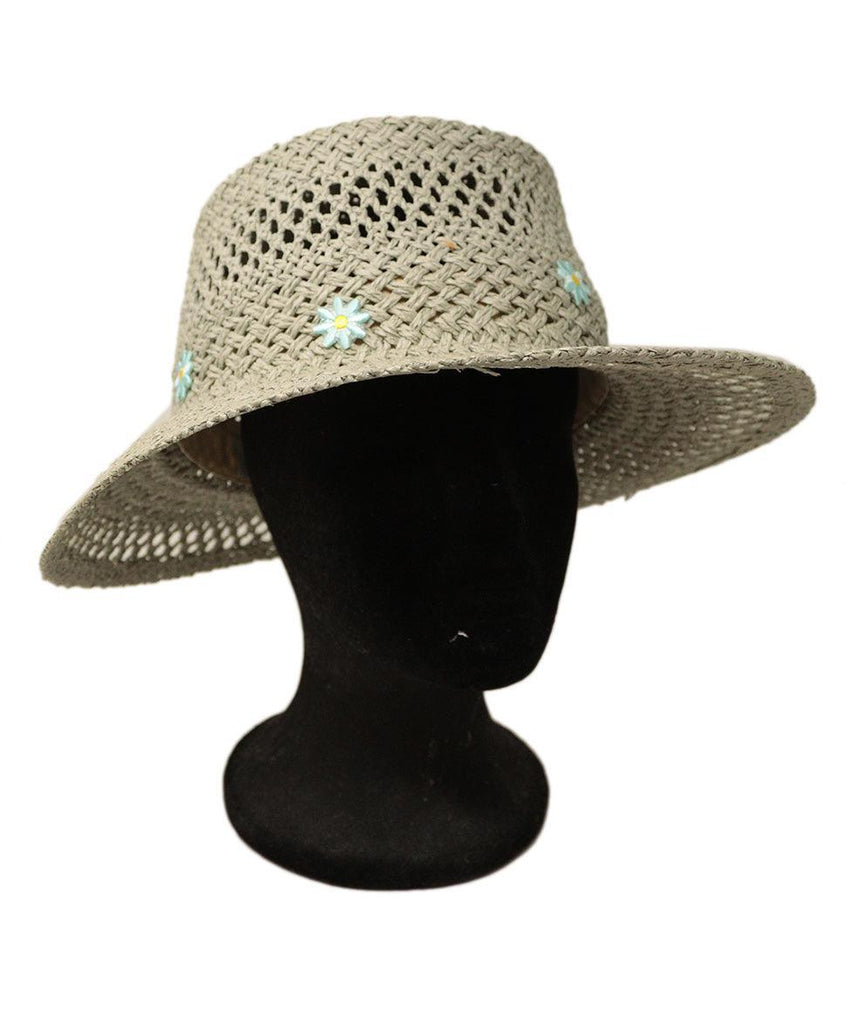 Carolyn Rowan Grey Straw Hat w/ Blue Embroidery - Michael's Consignment NYC