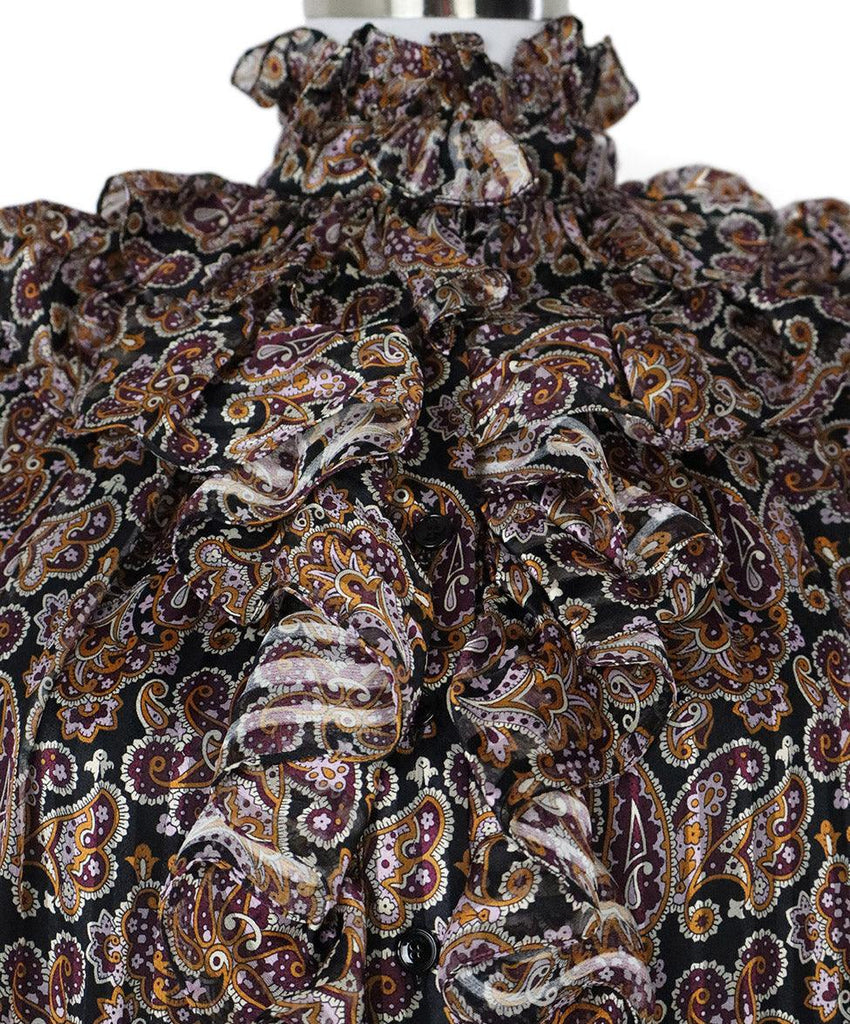 Celine Black & Purple Paisley Silk Ruffle Dress sz 2 - Michael's Consignment NYC