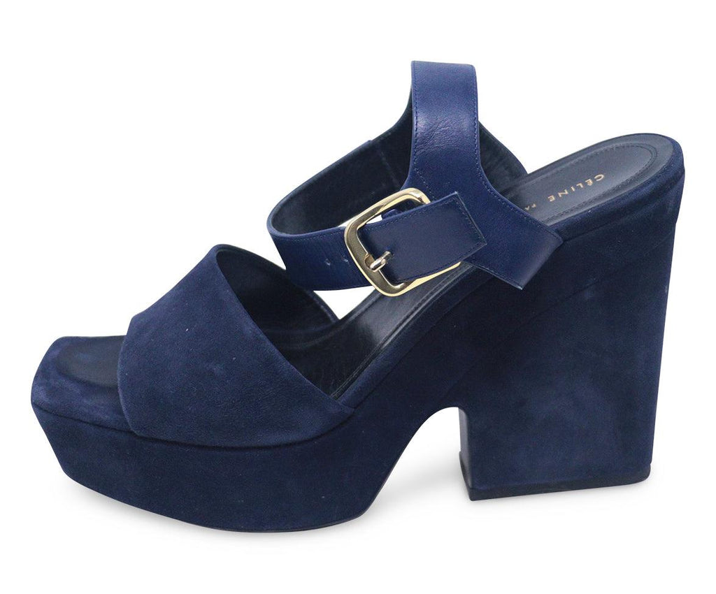 Celine Navy Suede Platform Sandals sz 9 - Michael's Consignment NYC