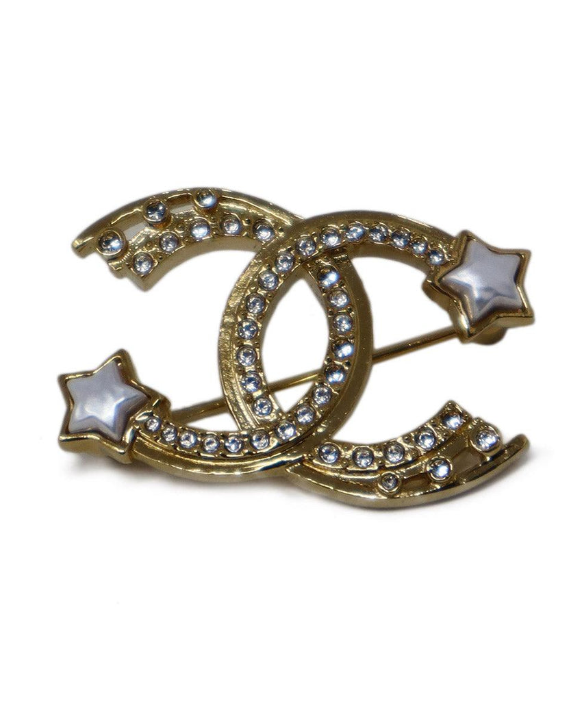 Chanel 2024 Gold Rhinestone & Pearl Pin - Michael's Consignment NYC