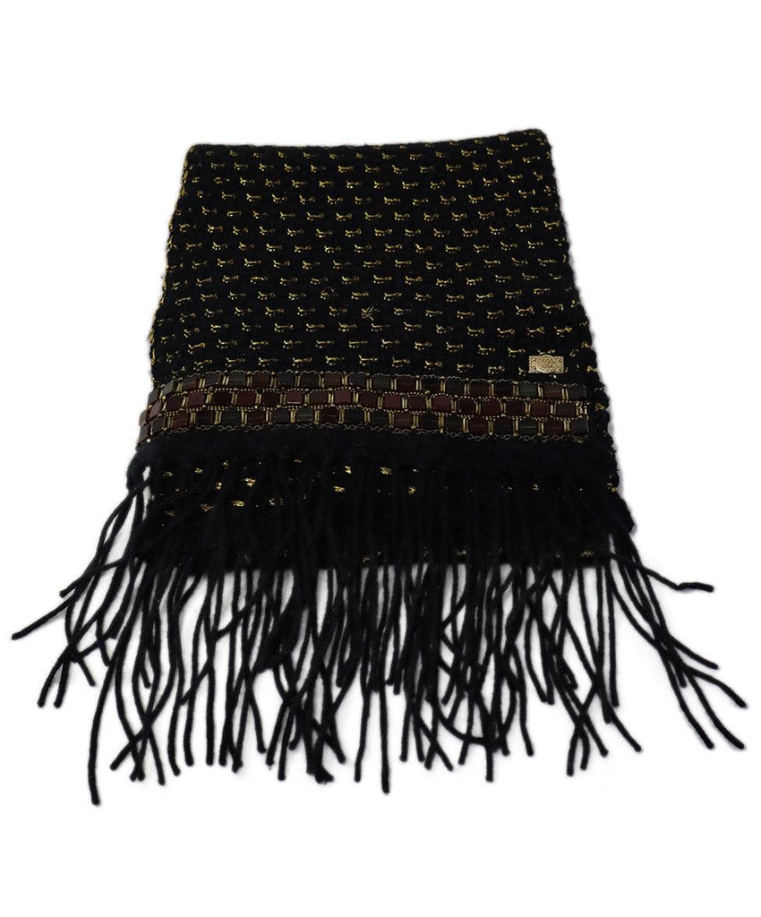 Chanel Black & Gold Cashmere Beaded Scarf - Michael's Consignment NYC