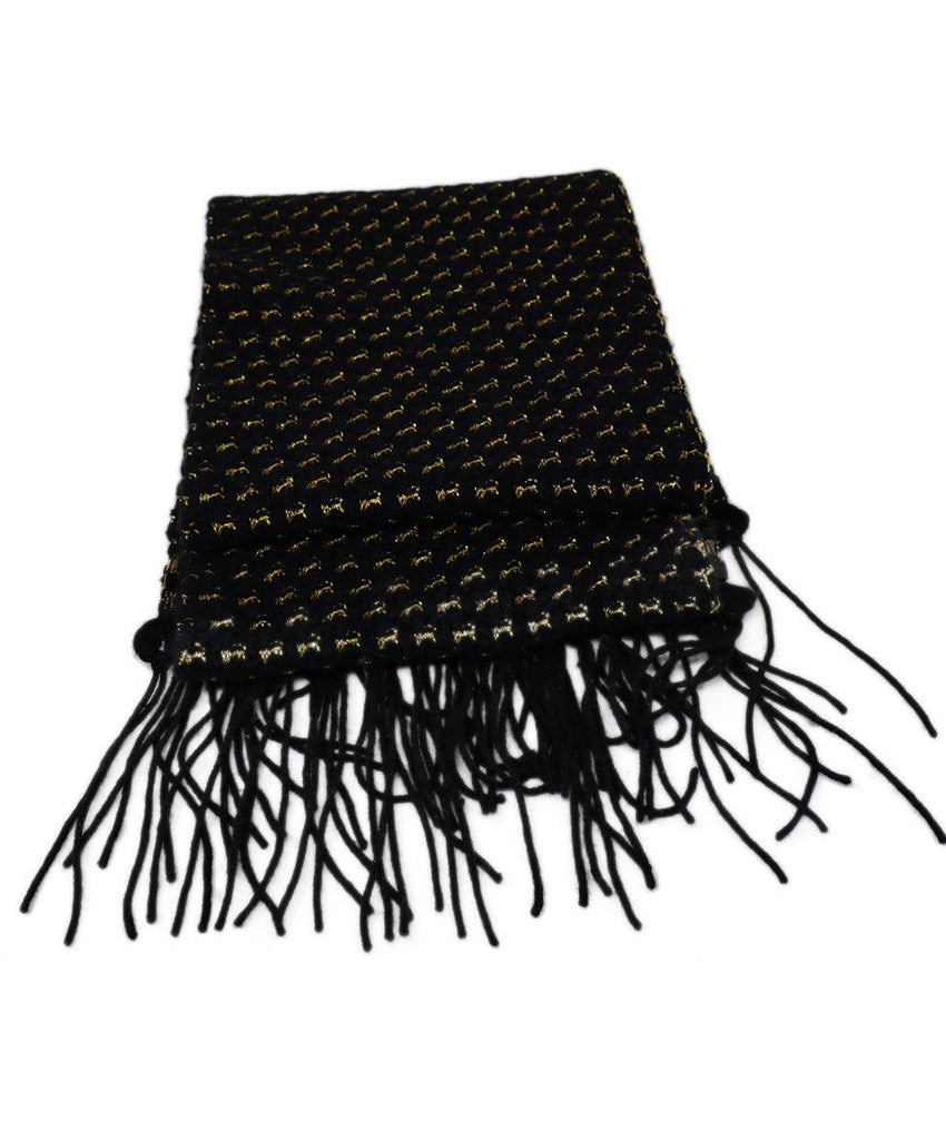 Chanel Black & Gold Cashmere Beaded Scarf - Michael's Consignment NYC