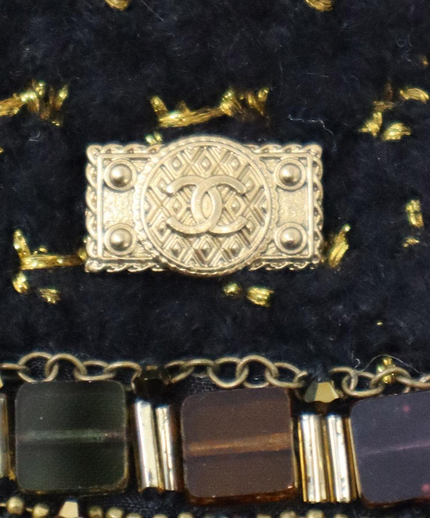Chanel Black & Gold Cashmere Beaded Scarf - Michael's Consignment NYC