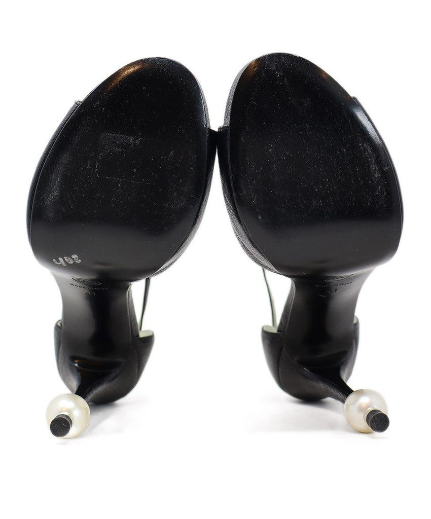 Chanel Black Leather Peep Toe Heels w/ Pearl Detail sz 11 - Michael's Consignment NYC