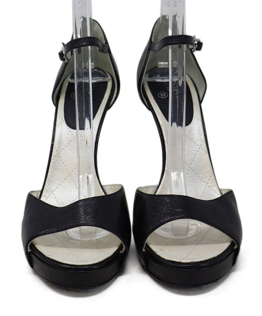 Chanel Black Leather Peep Toe Heels w/ Pearl Detail sz 11 - Michael's Consignment NYC