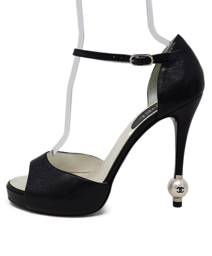 Chanel Black Leather Peep Toe Heels w/ Pearl Detail sz 11 - Michael's Consignment NYC