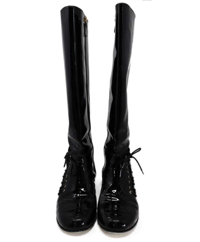 Chanel Black Patent Leather Lace Up Boots sz 7 - Michael's Consignment NYC