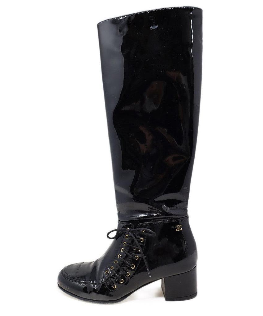Chanel Black Patent Leather Lace Up Boots sz 7 - Michael's Consignment NYC