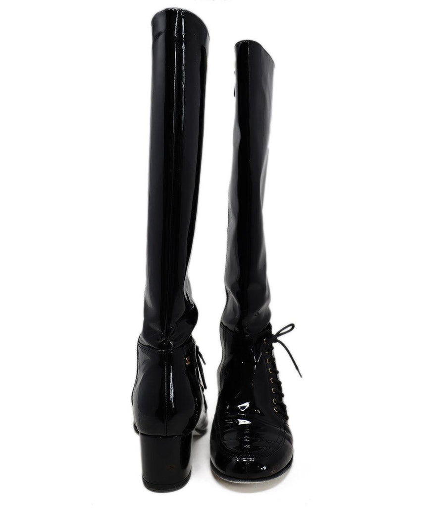 Chanel Black Patent Leather Lace Up Boots sz 7 - Michael's Consignment NYC