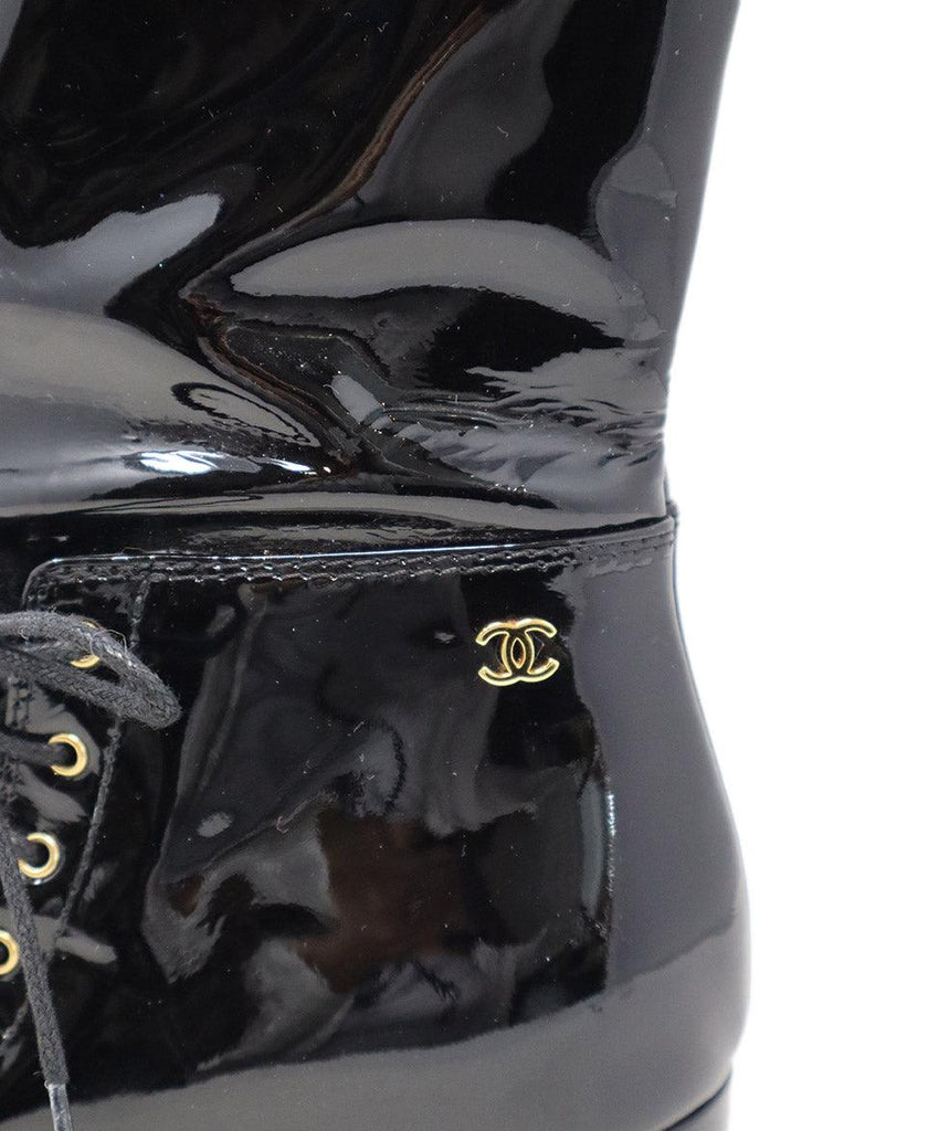 Chanel Black Patent Leather Lace Up Boots sz 7 - Michael's Consignment NYC