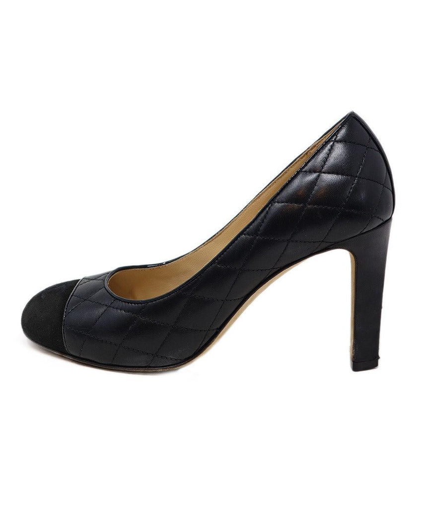 Chanel Black Quilted Leather Suede Trim Heels sz 6.5 - Michael's Consignment NYC