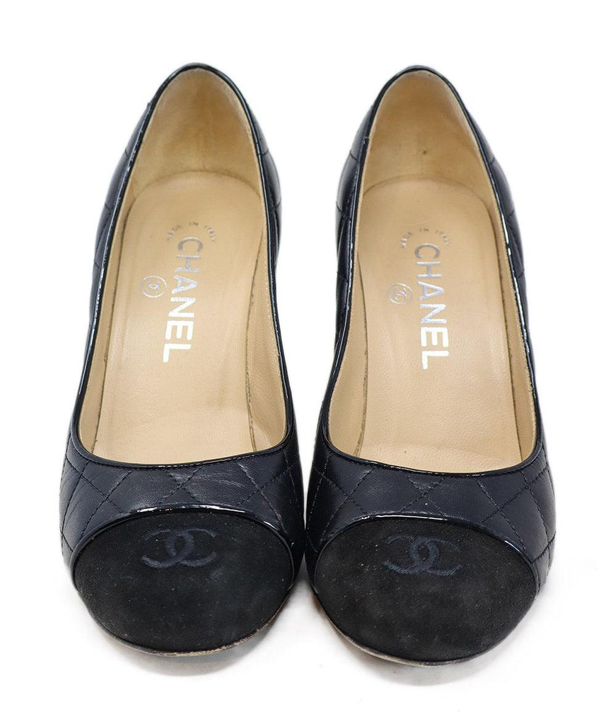 Chanel Black Quilted Leather Suede Trim Heels sz 6.5 - Michael's Consignment NYC