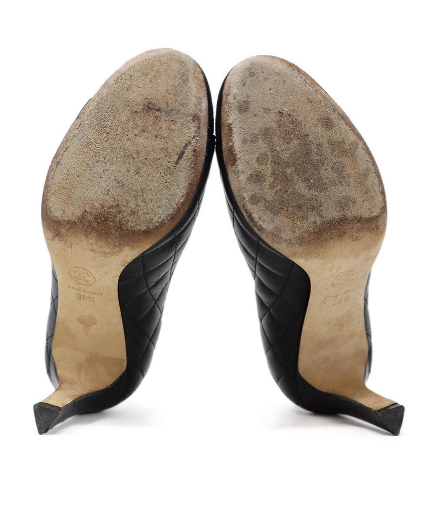 Chanel Black Quilted Leather Suede Trim Heels sz 6.5 - Michael's Consignment NYC