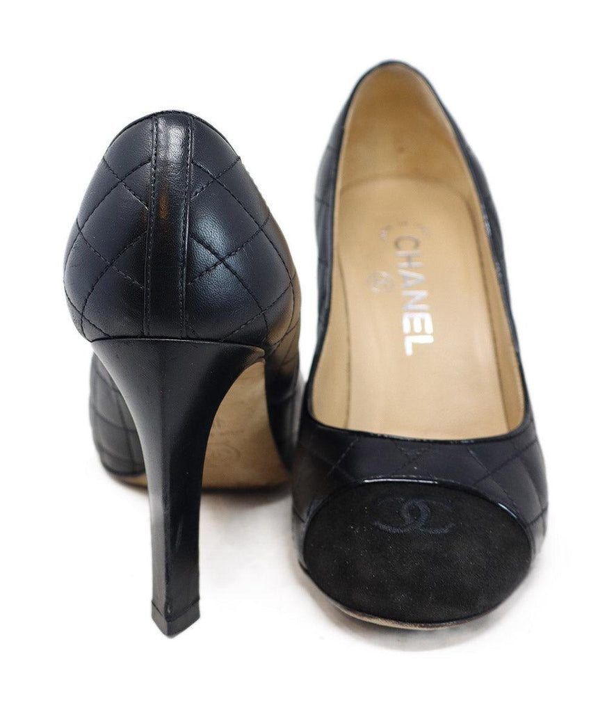 Chanel Black Quilted Leather Suede Trim Heels sz 6.5 - Michael's Consignment NYC