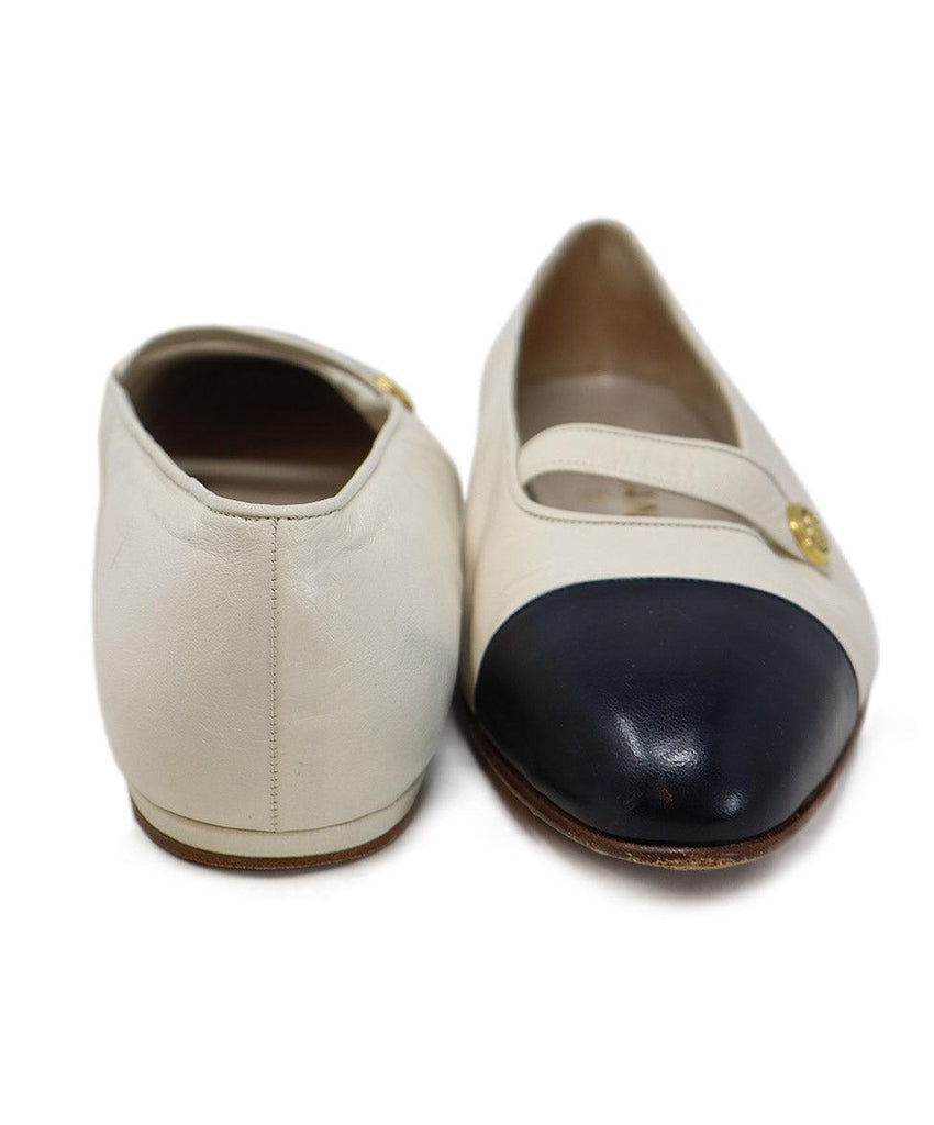 Chanel Ivory & Black Leather Flats sz 8 - Michael's Consignment NYC