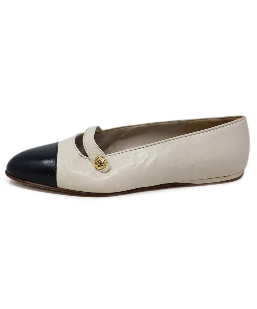Chanel Ivory & Black Leather Flats sz 8 - Michael's Consignment NYC