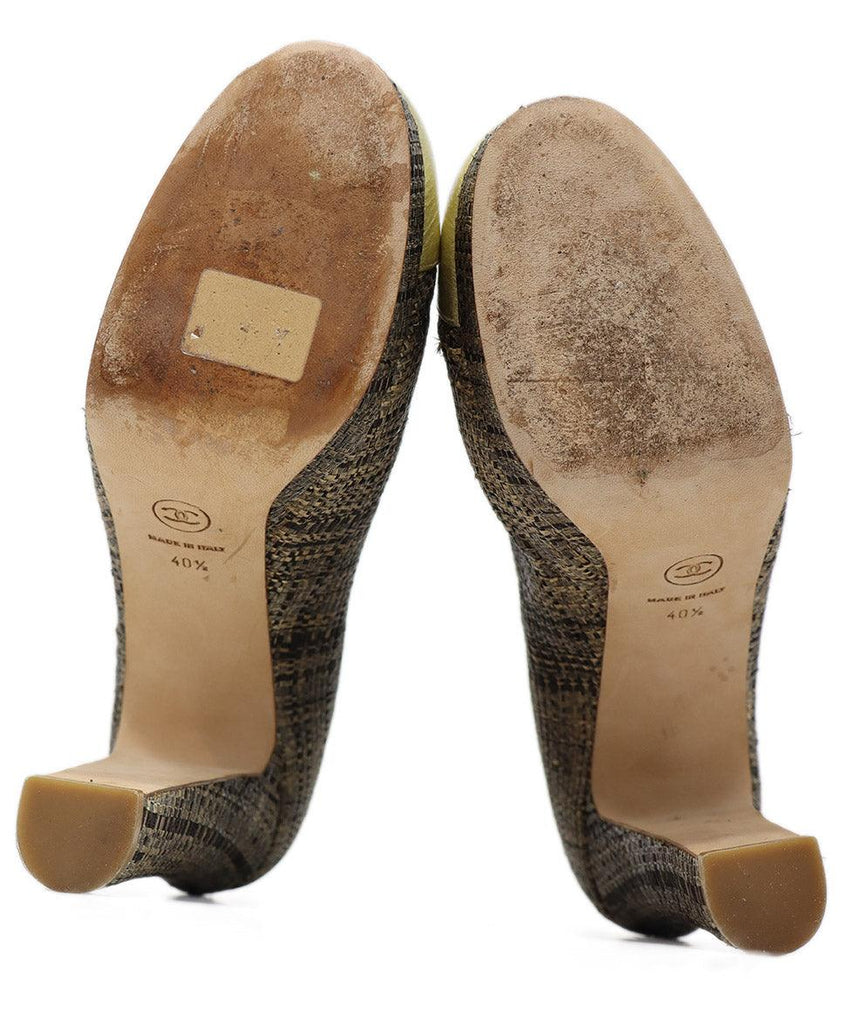 Chanel Neutral Raffia & Gold Trim Platform Heels sz 10 - Michael's Consignment NYC