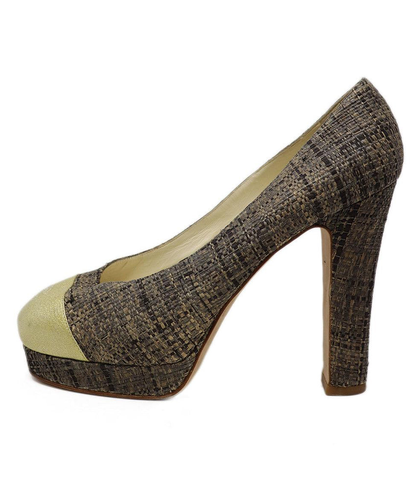 Chanel Neutral Raffia & Gold Trim Platform Heels sz 10 - Michael's Consignment NYC