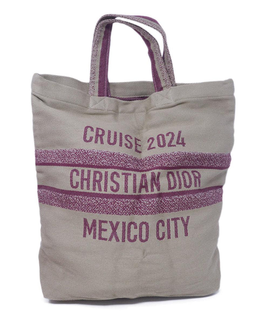 Christian Dior Tan & Pink Embroidered Tote - Michael's Consignment NYC