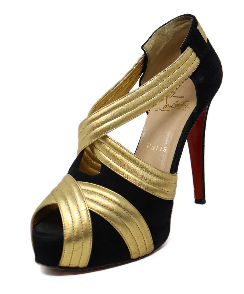 Christian Louboutin Black Suede & Gold Leather Heels sz 8 - Michael's Consignment NYC