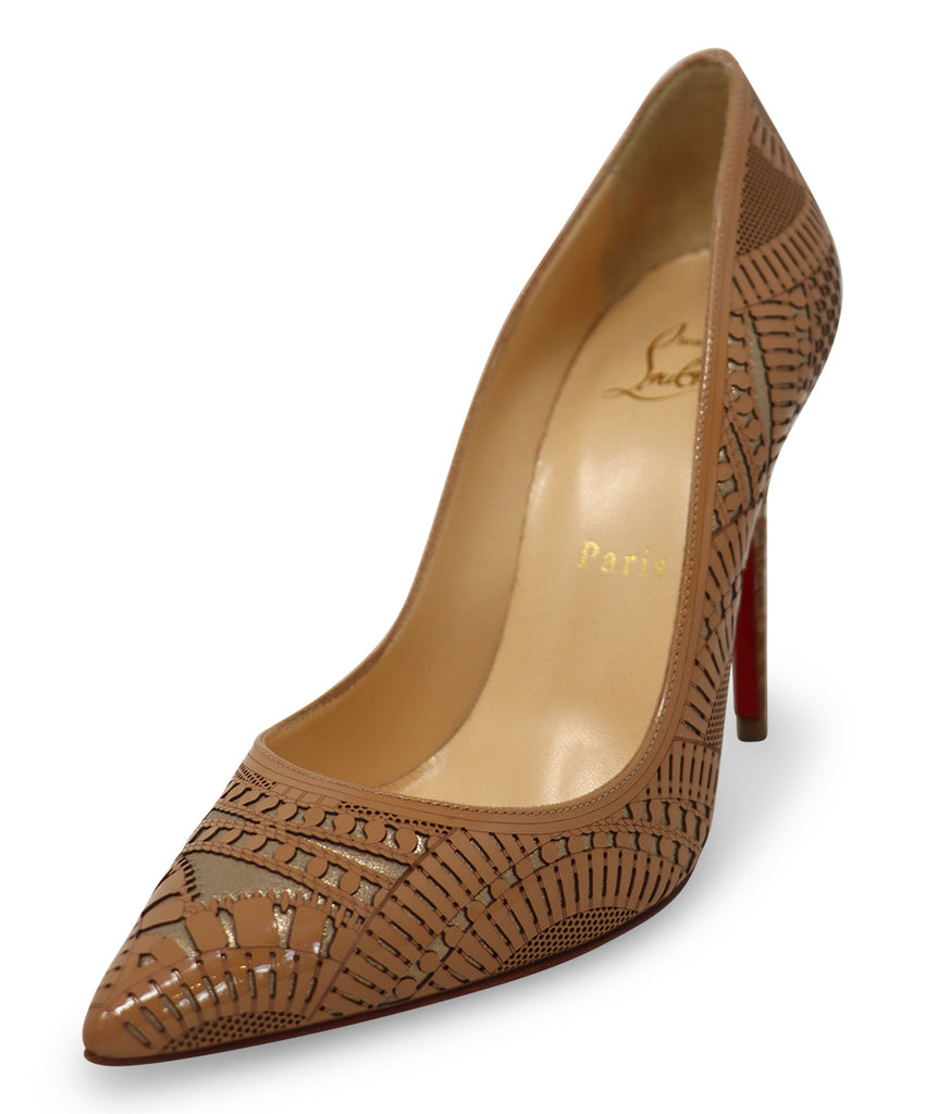Christian Louboutin Tan & Gold Cutwork Heels sz 6.5 - Michael's Consignment NYC