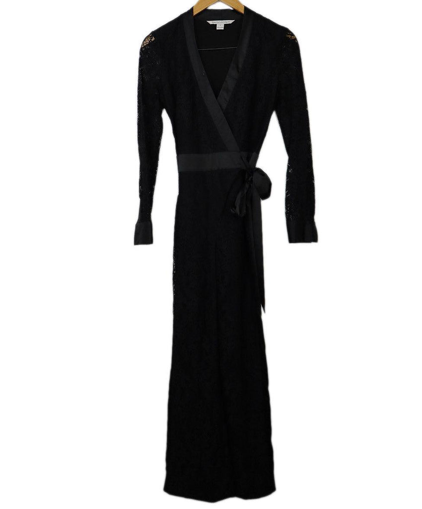 DVF Black Lace & Satin Trim Jumpsuit sz 0 - Michael's Consignment NYC