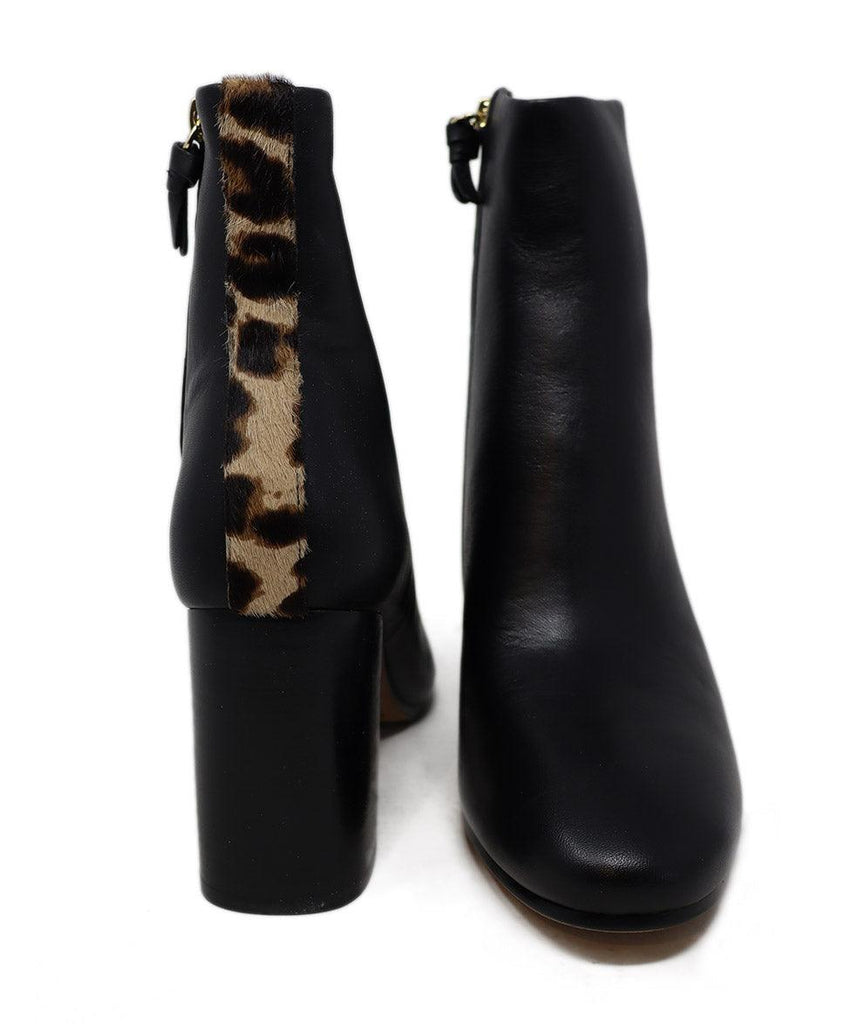 DVF Black Leather & Leopard Trim Booties sz 9.5 - Michael's Consignment NYC