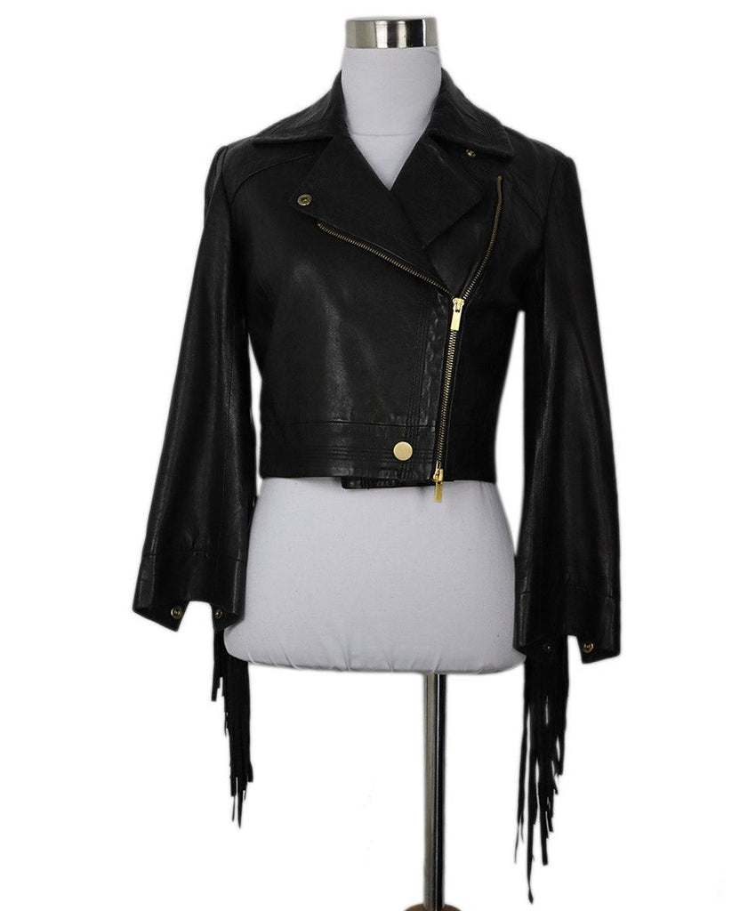 DVF Cropped Black Leather Jacket sz 0 - Michael's Consignment NYC