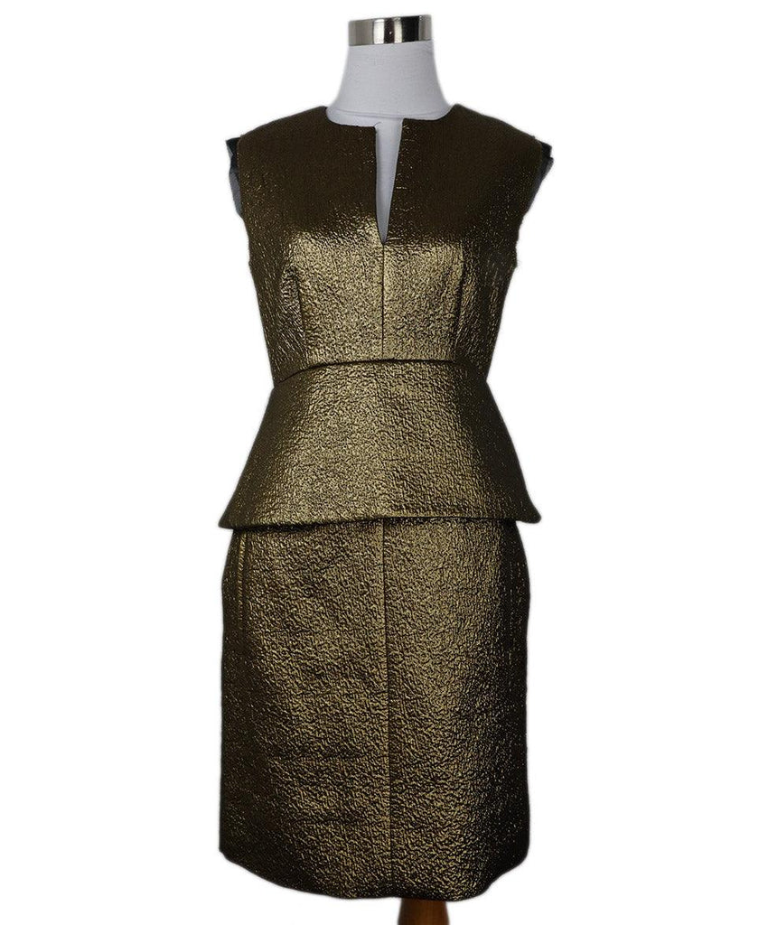 DVF Metallic Gold Jacquard Wool Dress sz 2 - Michael's Consignment NYC