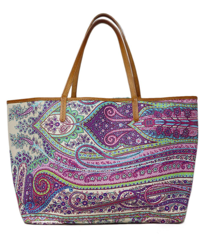 Etro Purple & Green Print Leather Tote - Michael's Consignment NYC
