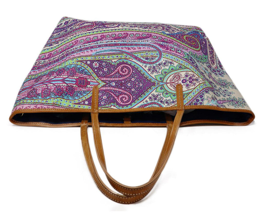 Etro Purple & Green Print Leather Tote - Michael's Consignment NYC