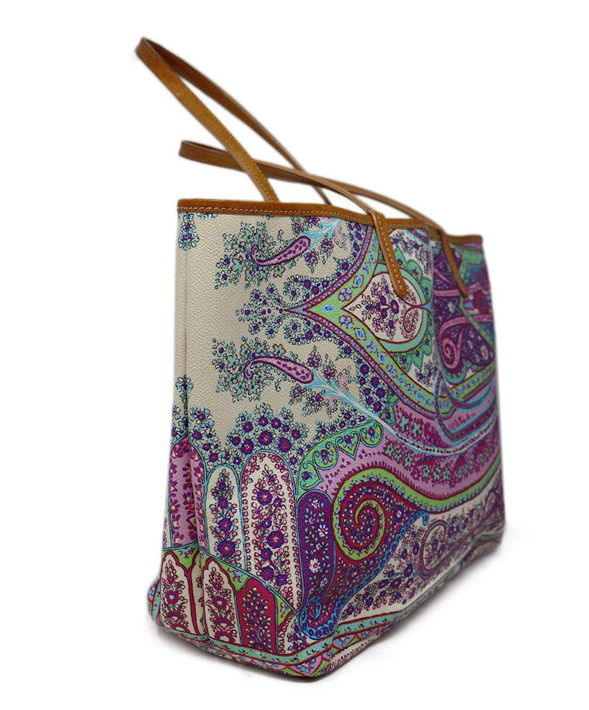 Etro Purple & Green Print Leather Tote - Michael's Consignment NYC