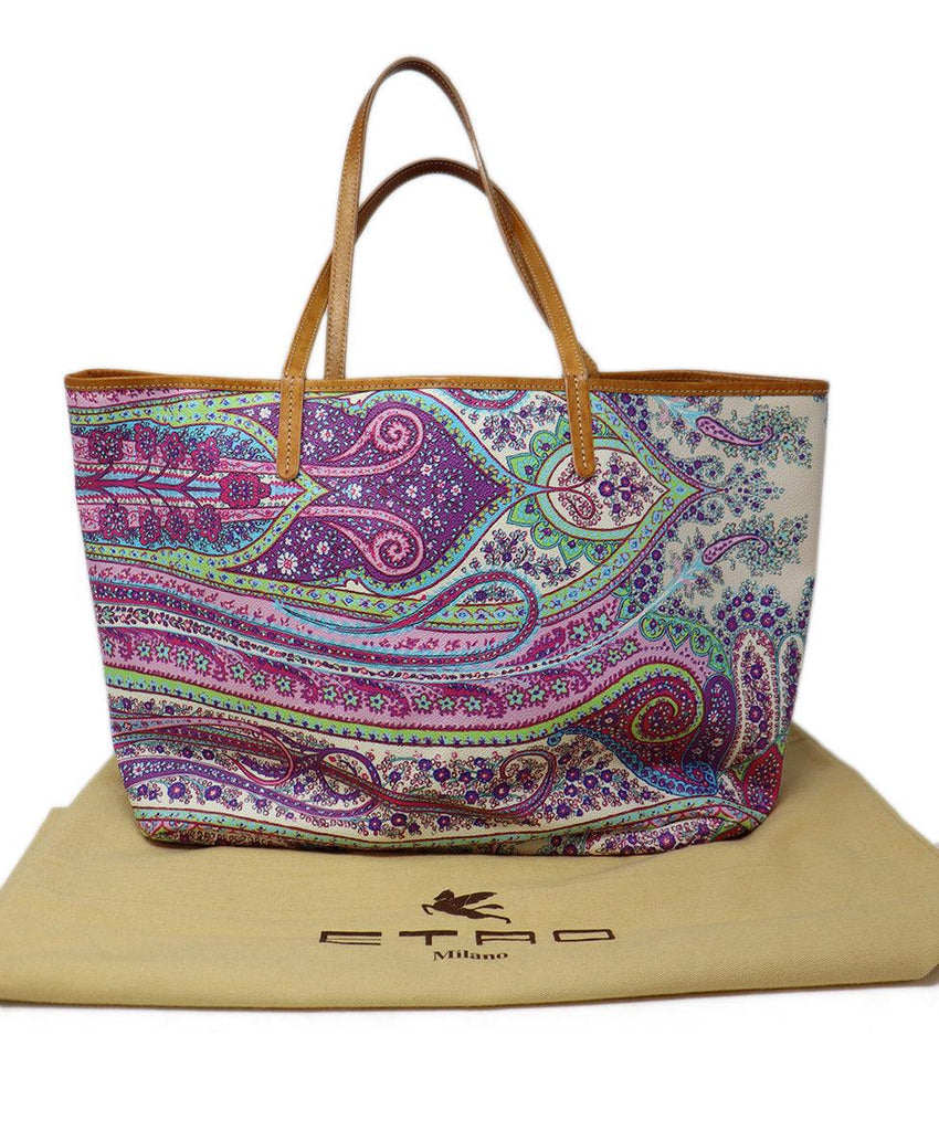 Etro Purple & Green Print Leather Tote - Michael's Consignment NYC