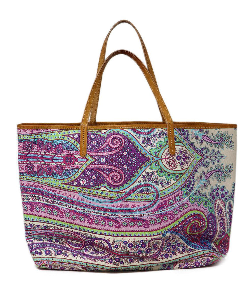 Etro Purple & Green Print Leather Tote - Michael's Consignment NYC